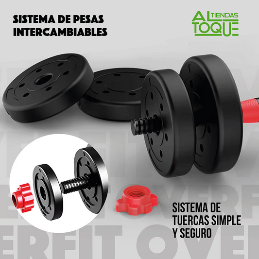 Set de Mancuernas y Barra / 20 kg