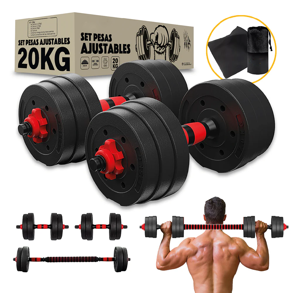 Set de Mancuernas y Barra / 20 kg