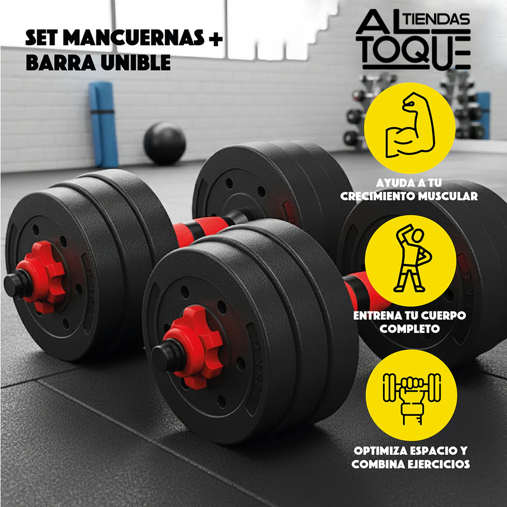 Set de Mancuernas y Barra / 20 kg